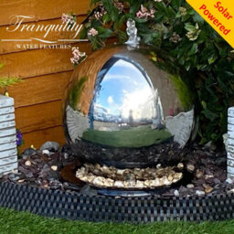 Outdoor Living UK 40Cm Stainless Steel Sphere Modern Metal Solar Water Feature - thumbnail 3