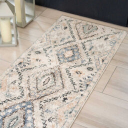 Loomed Neutral Blue Distressed Tribal Diamond Soft Runner Rug 60X240Cm - thumbnail 2