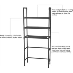 Black 3 Tier Over Toilet Storage Rack Bathroom Washing Machine Shelf - thumbnail 3