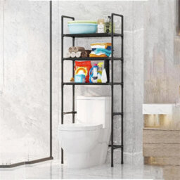 Black 3 Tier Over Toilet Storage Rack Bathroom Washing Machine Shelf - thumbnail 5