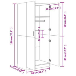 Vidaxl Wardrobe Sonoma Oak 80X52X180 Cm Engineered Wood - thumbnail 8