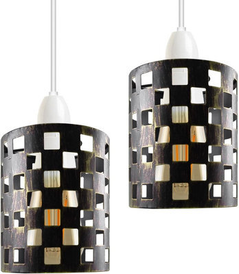 2 Pack Brushed Brass Metal Bulb Guard Drum Shaped Lamp Shades For Ceiling Pendant Lights Indoor Easy Fit Wire Cages (2 Pack) - image 1