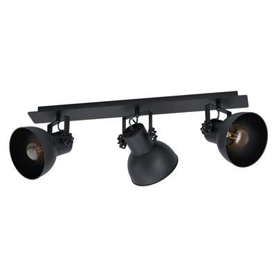 Stylish Adjustable 3 Bulb Ceiling Spotlight In Black Industrial Steel