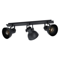 Stylish Adjustable 3 Bulb Ceiling Spotlight In Black Industrial Steel - thumbnail 1