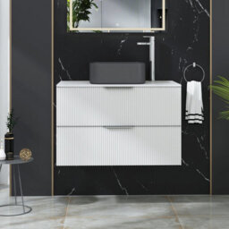 Royal Bathrooms Evora 800mm Matt White Fluted Wall Hung Countertop Vanity Unit 2 Drawer With Art Square Basin - thumbnail 1