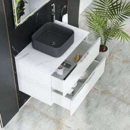 Royal Bathrooms Evora 800mm Matt White Fluted Wall Hung Countertop Vanity Unit 2 Drawer With Art Square Basin - thumbnail 3