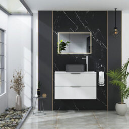 Royal Bathrooms Evora 800mm Matt White Fluted Wall Hung Countertop Vanity Unit 2 Drawer With Art Square Basin - thumbnail 2