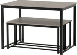 Seconique Lincoln Dining Table And 2 Bench Set Stone Effect And Black - thumbnail 3
