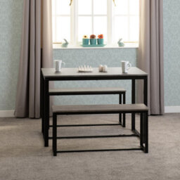 Seconique Lincoln Dining Table And 2 Bench Set Stone Effect And Black - thumbnail 2