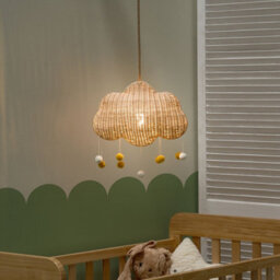 Beliani Cloud Pendant Lamp - Handwoven Natural Rattan Shade, Soft Warm Glow, Boho Kids Bedroom Ceiling Light, Large W33 X D13 X H180Cm - thumbnail 1
