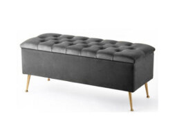 90Cm Amara Chesterfield Ottoman Storage Bench - Plush Velvet Shoes Bench - Steel Grey Upholstery Footstool Storage With Legs - thumbnail 3