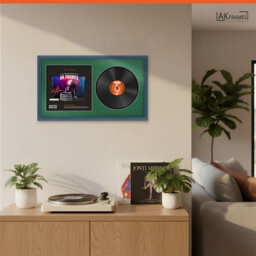 "30X17"" Navy Blue Classic Vinyl Record Frame With Emerald Mount For 12 Inch Lp Album Cover & Disc - Ak Frames" - thumbnail 5