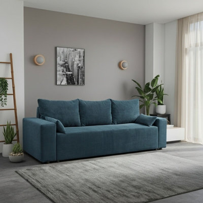 Sofa Bed With Storage  Wooden Legs Polyurethane Foam Wave Springs Upholstered Living Room Sofa Blue - image 1