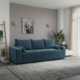 Sofa Bed With Storage  Wooden Legs Polyurethane Foam Wave Springs Upholstered Living Room Sofa Blue - thumbnail 1