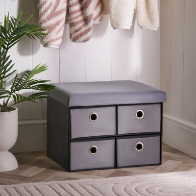 Ohs 4 Drawer Matte Velvet Ottoman Storage Cube Chest Shoe Organiser - image 1