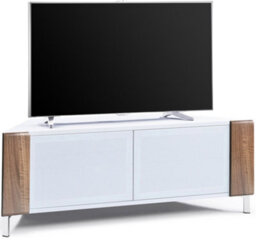 "Mda Designs Corvus Corner-Friendly White With Walnut Profiles White Beamthru Glass Doors Stand For Flat Screen Tvs Up To 50""" - thumbnail 1