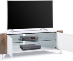 "Mda Designs Corvus Corner-Friendly White With Walnut Profiles White Beamthru Glass Doors Stand For Flat Screen Tvs Up To 50""" - thumbnail 4