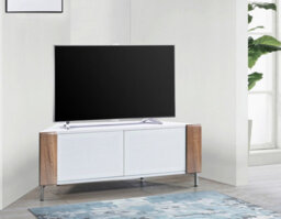 "Mda Designs Corvus Corner-Friendly White With Walnut Profiles White Beamthru Glass Doors Stand For Flat Screen Tvs Up To 50""" - thumbnail 2