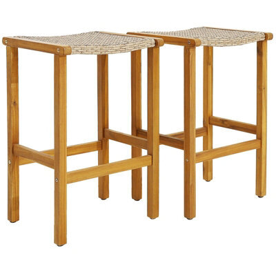 Gainoom Set Of 2 Outdoor Natural Bar Stools 76Cm Bar Height Chairs Patio High Stools Set - image 1