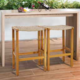 Gainoom Set Of 2 Outdoor Natural Bar Stools 76Cm Bar Height Chairs Patio High Stools Set - thumbnail 7