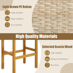 Gainoom Set Of 2 Outdoor Natural Bar Stools 76Cm Bar Height Chairs Patio High Stools Set - thumbnail 4