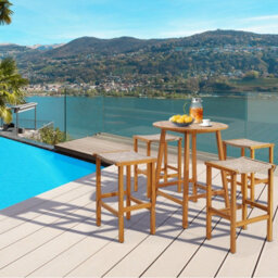 Gainoom Set Of 2 Outdoor Natural Bar Stools 76Cm Bar Height Chairs Patio High Stools Set - thumbnail 5
