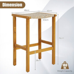 Gainoom Set Of 2 Outdoor Natural Bar Stools 76Cm Bar Height Chairs Patio High Stools Set - thumbnail 2