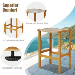 Gainoom Set Of 2 Outdoor Natural Bar Stools 76Cm Bar Height Chairs Patio High Stools Set - thumbnail 8
