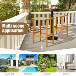 Gainoom Set Of 2 Outdoor Natural Bar Stools 76Cm Bar Height Chairs Patio High Stools Set - thumbnail 9