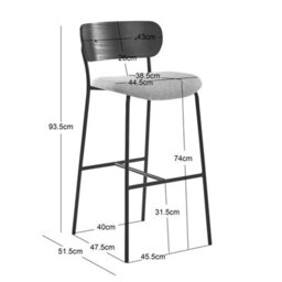 Nordlys Set Of 2 Bar Stools With Wooden Back And Gray Fabric Modern Design Style Dining Room - thumbnail 6