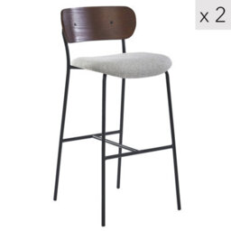 Nordlys Set Of 2 Bar Stools With Wooden Back And Gray Fabric Modern Design Style Dining Room - thumbnail 1