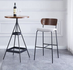 Nordlys Set Of 2 Bar Stools With Wooden Back And Gray Fabric Modern Design Style Dining Room - thumbnail 3