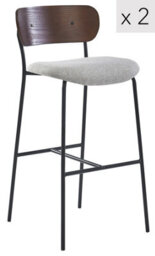 Nordlys Set Of 2 Bar Stools With Wooden Back And Gray Fabric Modern Design Style Dining Room - thumbnail 2