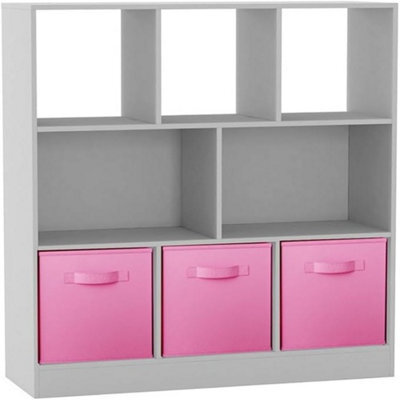 Urbn-Living Urbnliving Asymmetrical 8 Cube White Bookcase Storage Unit With 3 Fabric Drawer Inserts- Light Pink - image 1