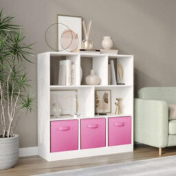 Urbn-Living Urbnliving Asymmetrical 8 Cube White Bookcase Storage Unit With 3 Fabric Drawer Inserts- Light Pink - thumbnail 4