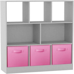Urbn-Living Urbnliving Asymmetrical 8 Cube White Bookcase Storage Unit With 3 Fabric Drawer Inserts- Light Pink - thumbnail 1