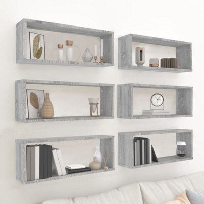 Vidaxl Wall Cube Shelves 6 Pcs Grey Sonoma 60X15X23 Cm Engineered Wood - image 1