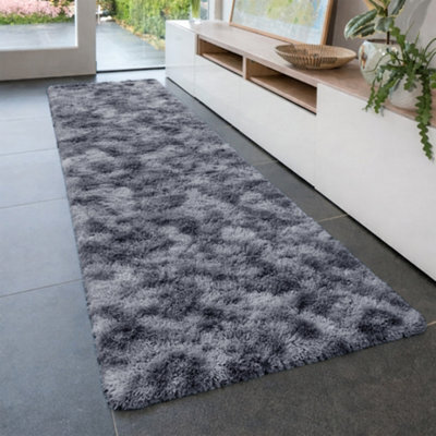 Aspire Homeware Non-Slip Tie Dye Grey Shaggy Rug Soft Fluffy, Medium Hallways Runner, (L)150Cm X (W)80Cm - image 1