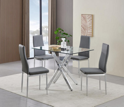 Furnizone UK Rexel 4-Seater 120Cm Rectangular Clear Glass Dining Table And 4 Monza Grey Chairs Faux Leather Chairs - image 1