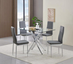 Furnizone UK Rexel 4-Seater 120Cm Rectangular Clear Glass Dining Table And 4 Monza Grey Chairs Faux Leather Chairs - thumbnail 1