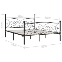 Berkfield Bed Frame With Slatted Base Black Metal 180X200 Cm 6Ft Super King - thumbnail 5