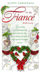 With Love To My Fiance Heart Design Wreath Red Glitter Finished Christmas Card - thumbnail 2
