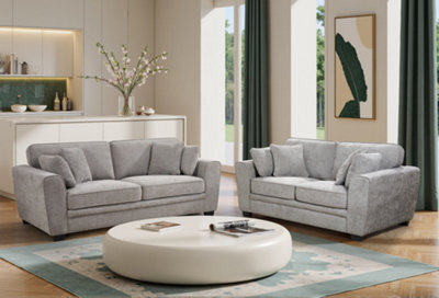 Grey Chenille Fabric 3 + 2 Seater Sofa Set For Living Room Bertie - image 1