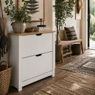 Wyld Haus Eldino Slim White Shoe Cabinet With 2 Flip Drawers And Adjustable Shelves - Holds Up To 12 Pairs - image 1