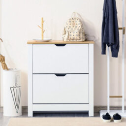 Wyld Haus Eldino Slim White Shoe Cabinet With 2 Flip Drawers And Adjustable Shelves - Holds Up To 12 Pairs - thumbnail 3