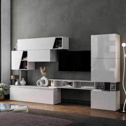 Decorotika Decororika Paris  Moduler Modern Tv Unit Wall Mount Customizable Layout  High Gloss White - thumbnail 3