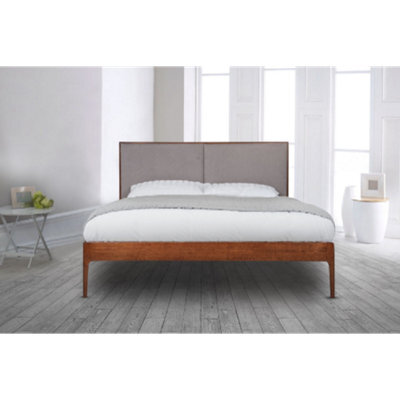 Leon Solid Wooden Bedframe 4Ft Double 5Ft King In Oak Finish Upholstered Headboard Included - image 1