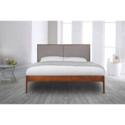 Leon Solid Wooden Bedframe 4Ft Double 5Ft King In Oak Finish Upholstered Headboard Included - thumbnail 1