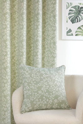 Sundour Sade - Fully Lined Floral Curtains - Eyelet - Polycotton (Green, Filled Cover - 18'' X 18'' (Single)) - image 1