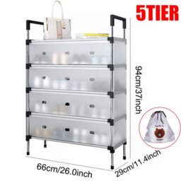 5 Tier Cabinet Storage Organiser Shoe Rack Stand Holder W/ Dust-Proof Cover - thumbnail 2